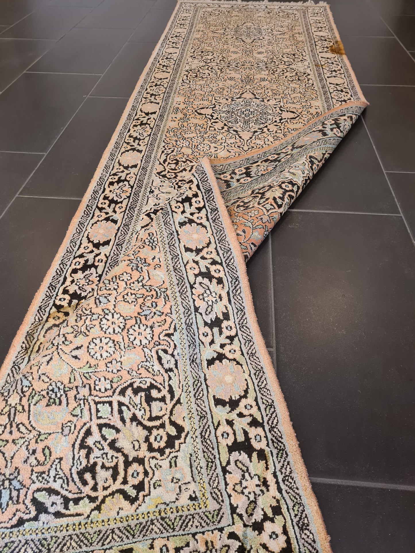 Feiner Königlicher Handgeknüpfter Kaschmir Seidenteppich Eleganz in Perfektion 300x80cm