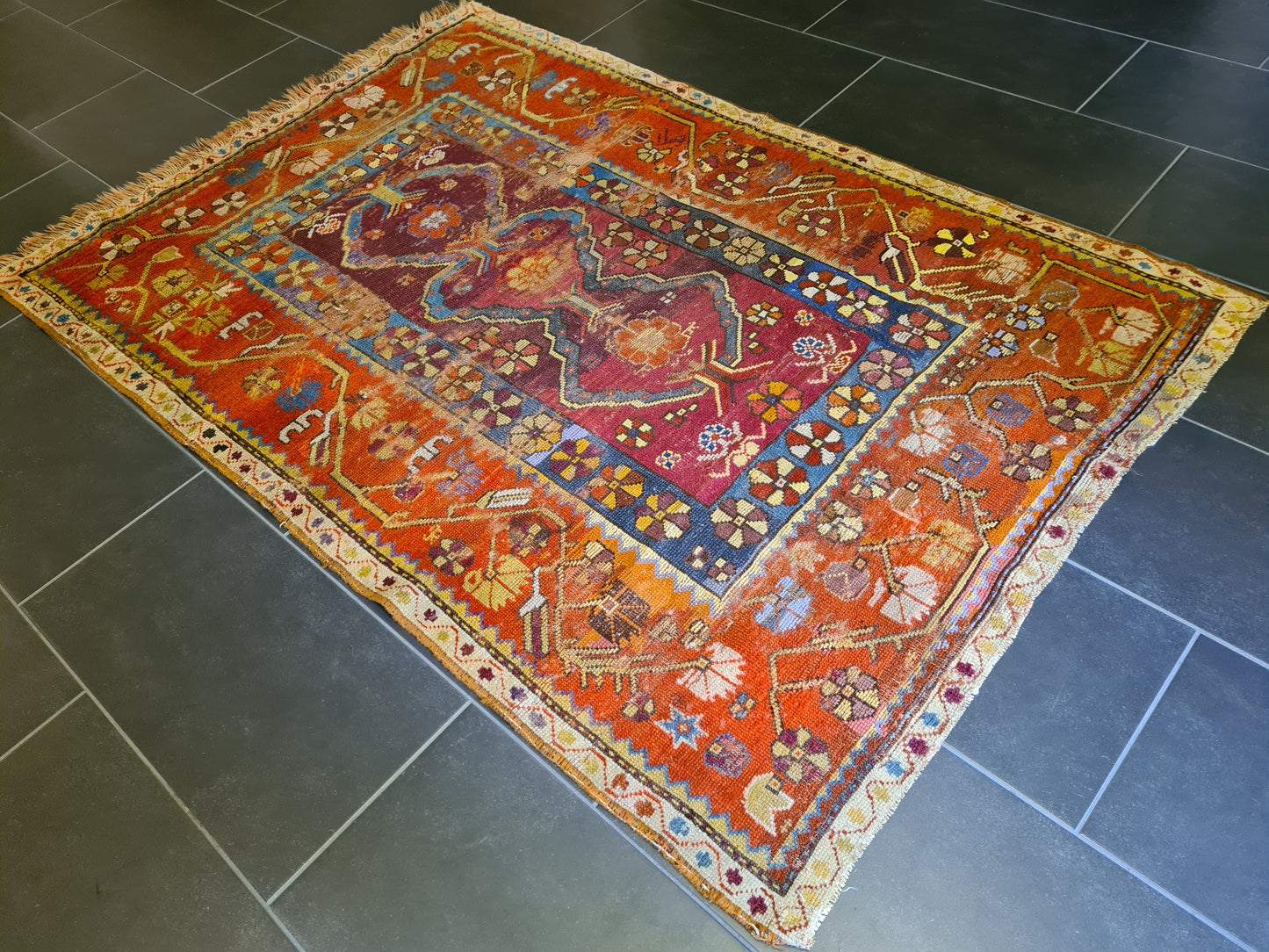 Antiker Handgeknüpfter Anatolischer Orientteppich Seltenes Sammlerstück 180x120cm