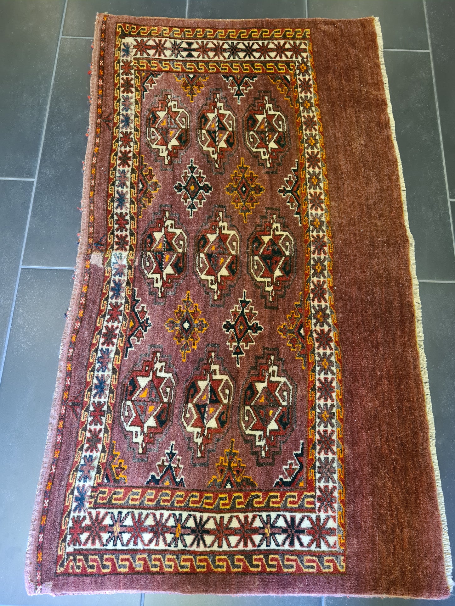 Antiker Handgeknüpfter Turkmen Orientteppich Seltenes Sammlerstück 125x72cm