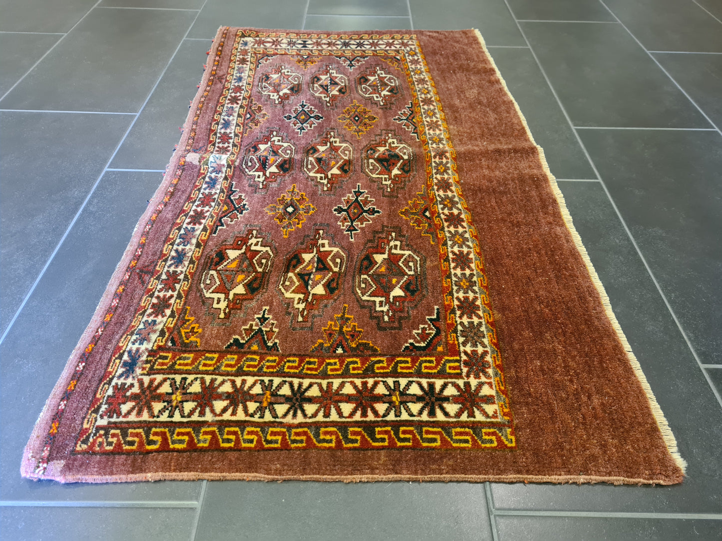 Antiker Handgeknüpfter Turkmen Orientteppich Seltenes Sammlerstück 125x72cm