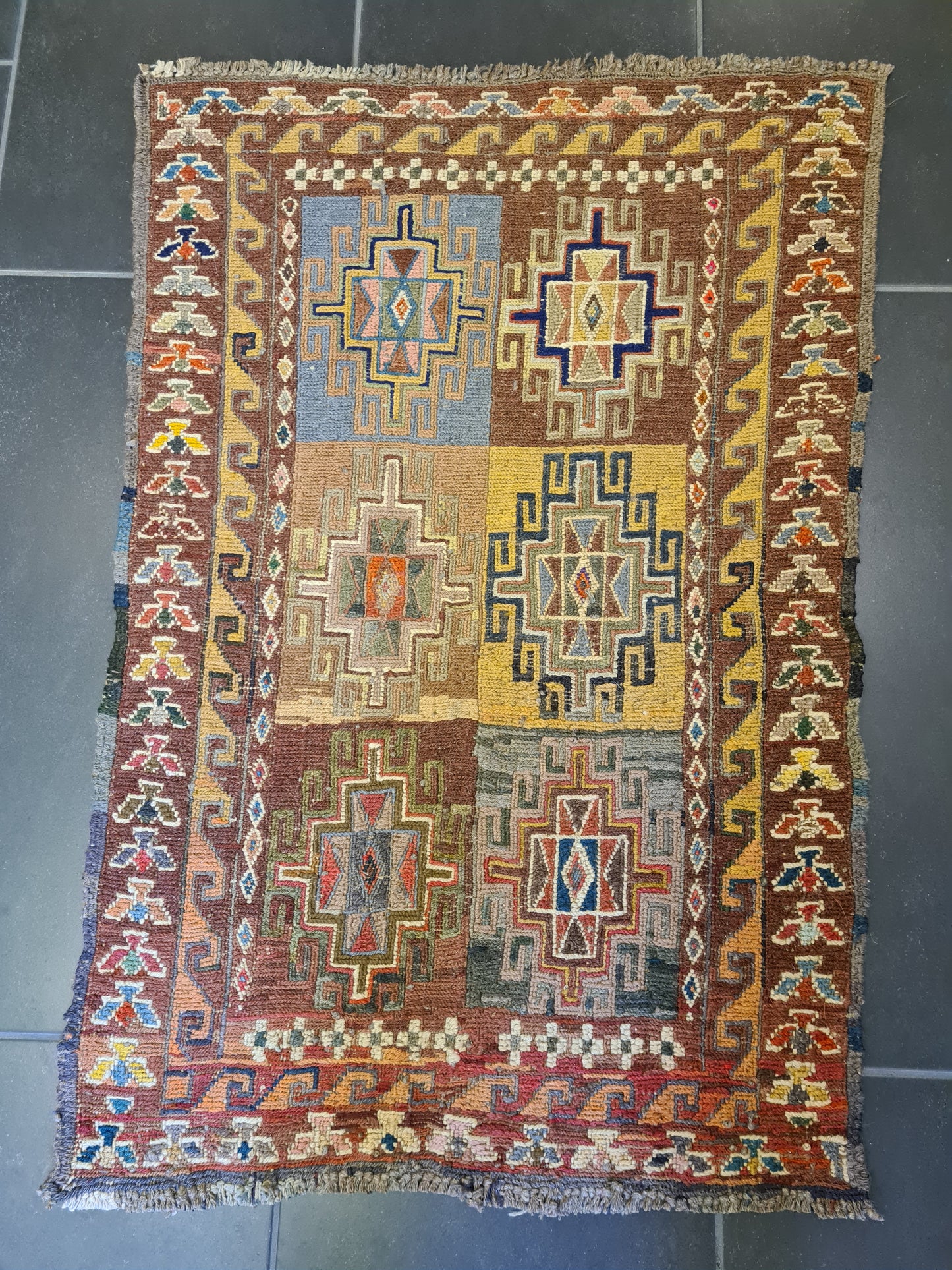 Antiker Handgeknüpfter Sumack Kelim Orientteppich Kasak Kaukasus 90x63cm
