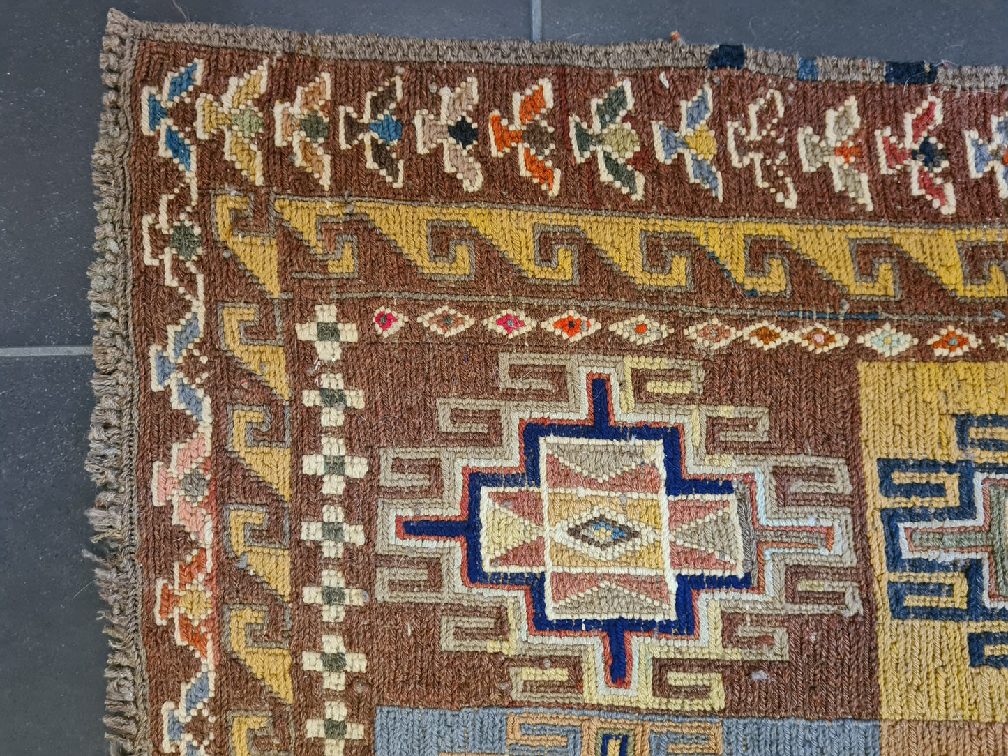Antiker Handgeknüpfter Sumack Kelim Orientteppich Kasak Kaukasus 90x63cm