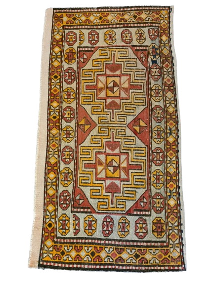 Antiker Handgeknüpfter Sumak Kasak Kelim Orientteppich Sammlerstück Kaukasus 104x55cm