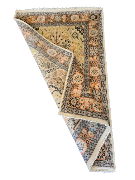 Dekorativer Feiner Seidenteppich Kaschmir Ghoum Handgeknüpfter Orientteppich 124x76cm