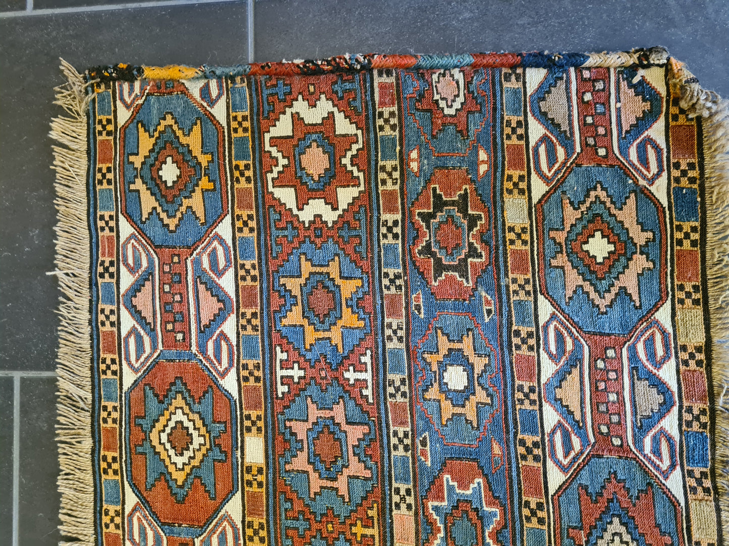 Antiker Handgeknüpfter Sumack Kelim Orientteppich Sammlerstück 110x50cm