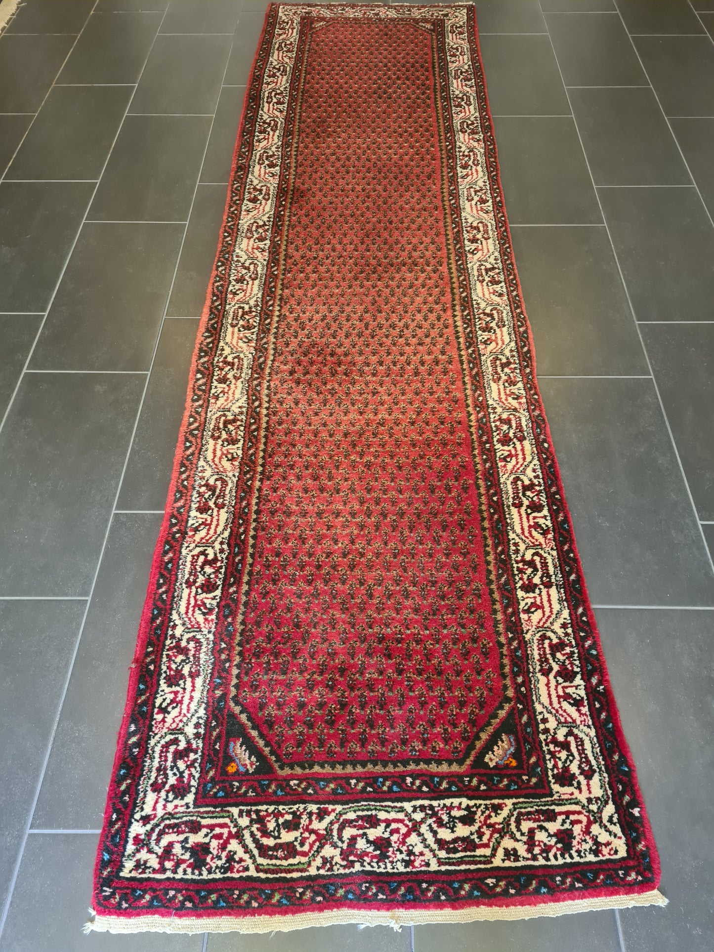 Antiker Feiner Handgeknüpfter Sarough Hamedan Perserteppich Läufer 320x84cm