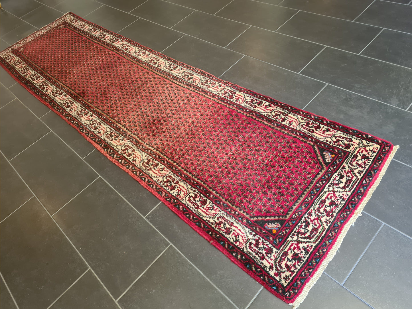 Antiker Feiner Handgeknüpfter Sarough Hamedan Perserteppich Läufer 320x84cm