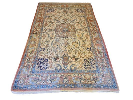 Antiker Persischer Ghoum Teppich Prachtvoll Handgeknüpftes Meisterwerk 215x129cm