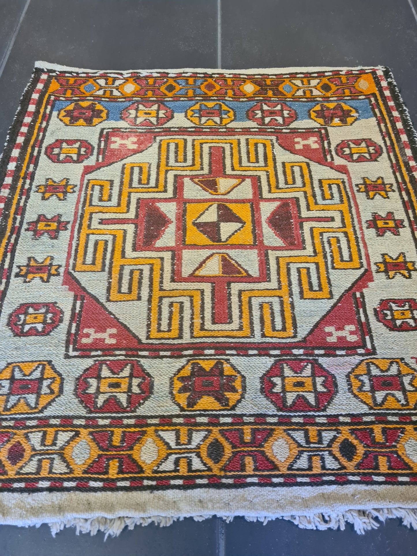 Antiker Feiner Handgeknüpfter Sumack Kazak Orientteppich 50x53cm