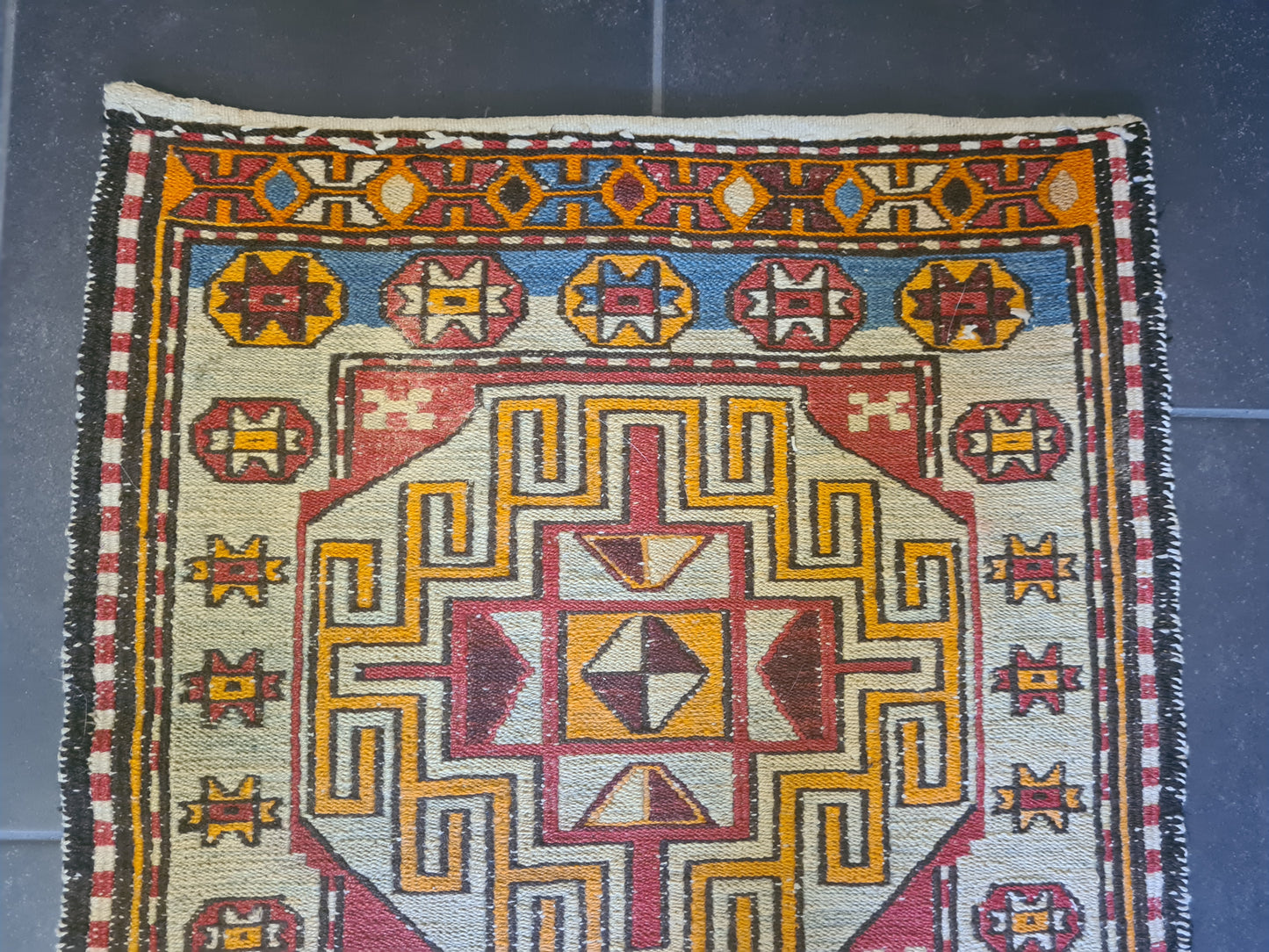 Antiker Feiner Handgeknüpfter Sumack Kazak Orientteppich 50x53cm