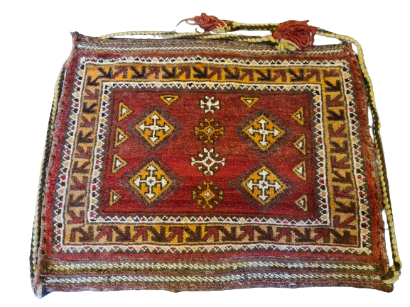 Antiker Handgeknüpfter Perserteppich Satteltasche Sammlerstück 66x53cm