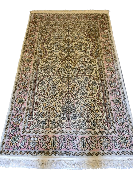 Feiner Handgeknüpfter Perser Teppich Seiden Orientteppich Kashmir 154x92cm