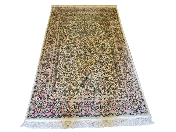 Feiner Handgeknüpfter Perser Teppich Seiden Orientteppich Kashmir 154x92cm