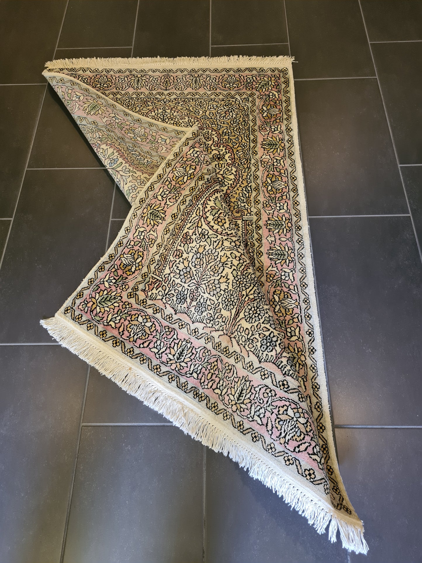 Feiner Handgeknüpfter Perser Teppich Seiden Orientteppich Kashmir 154x92cm