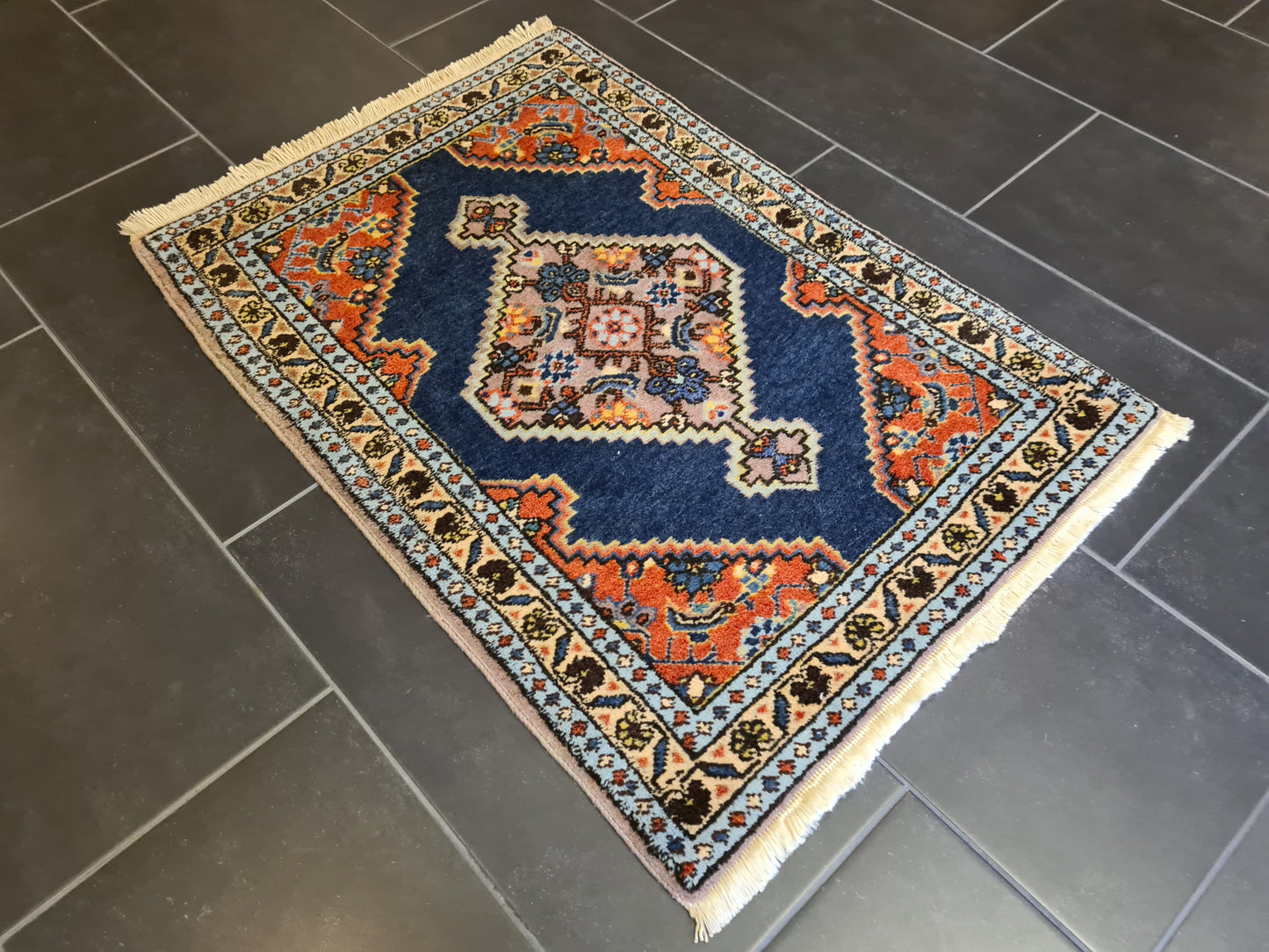 Antiker, Feiner Handgeknüpfter Perserteppich Täbris Orientteppich 101x70cm