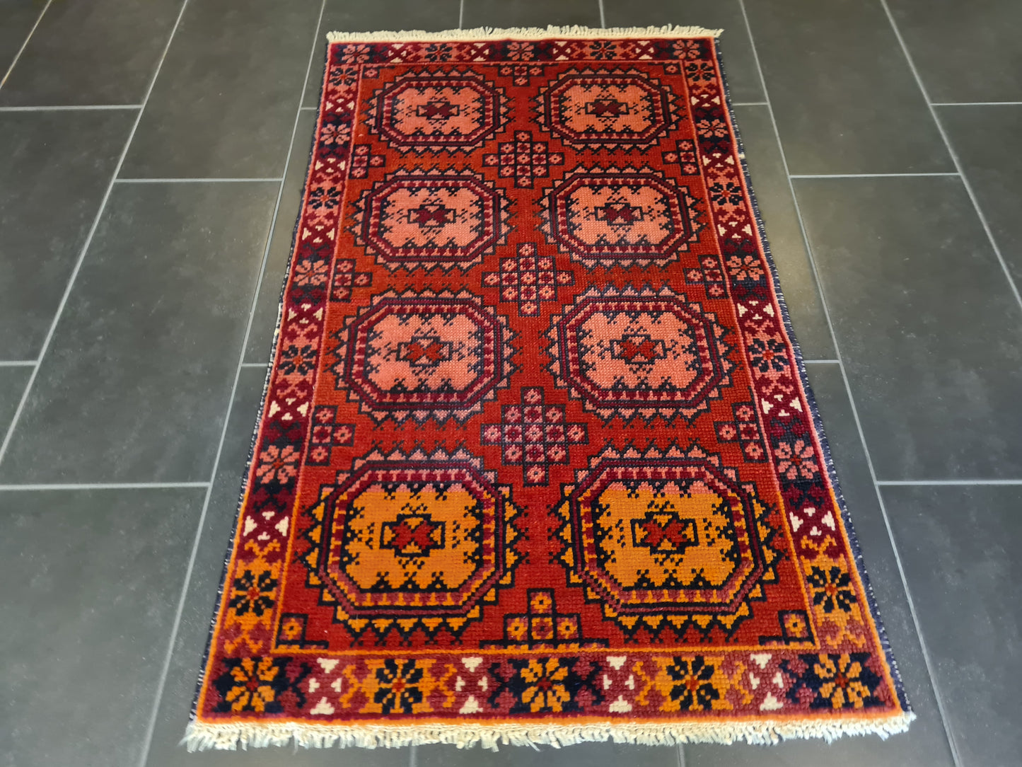 Antiker Handgeknüpfter Orientteppich Afghan Art déco 132x80cm