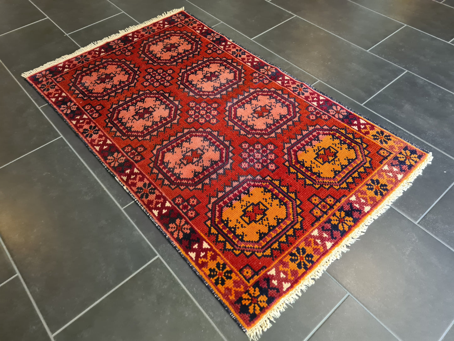 Antiker Handgeknüpfter Orientteppich Afghan Art déco 132x80cm