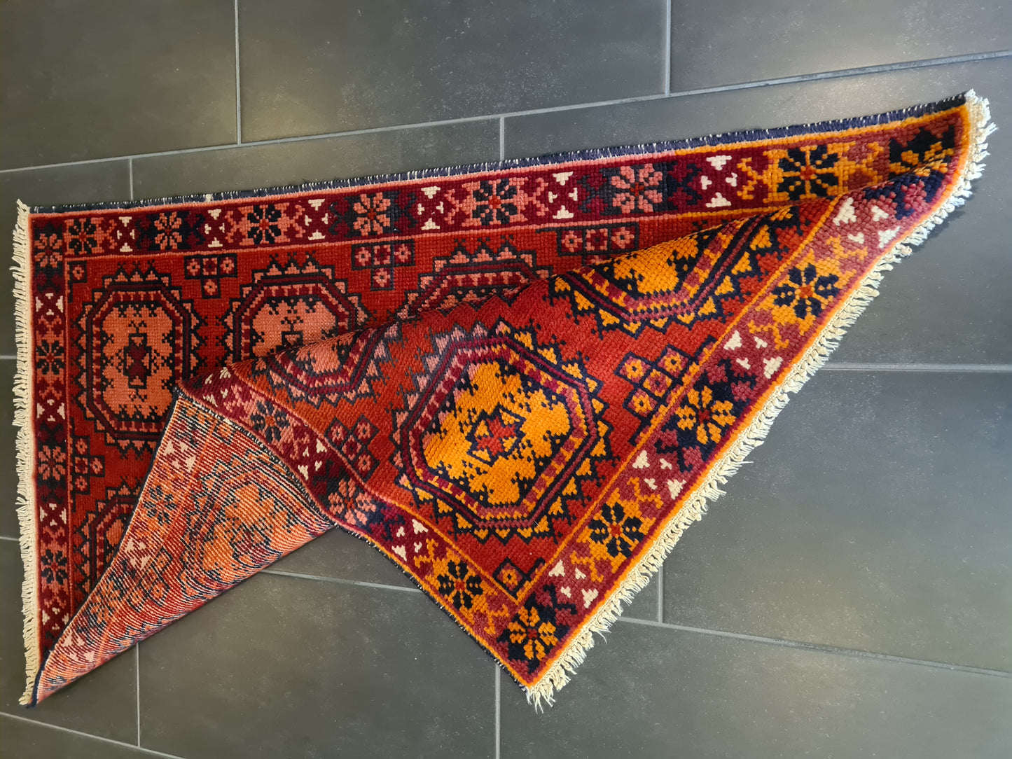 Antiker Handgeknüpfter Orientteppich Afghan Art déco 132x80cm