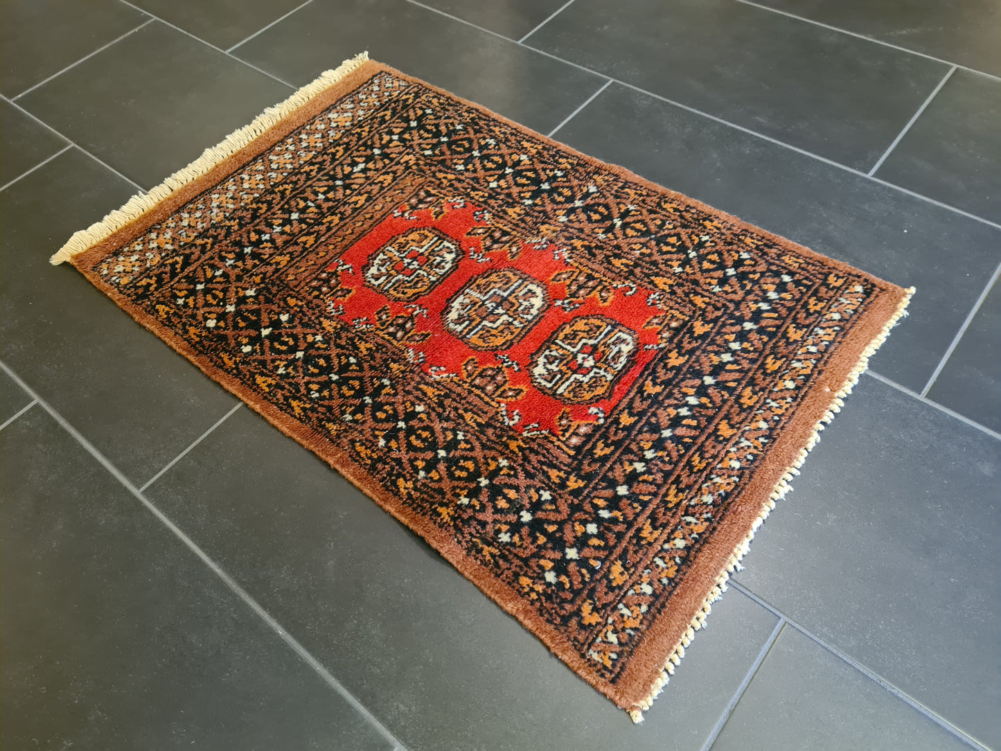 Feiner Handgeknüpfter Perser-Teppich Orientteppich Buchara Jomut 90x60cm