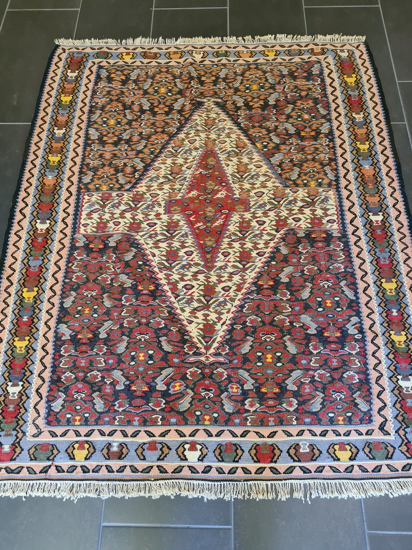 Antiker Handgeknüpfter Perser Teppich Orientteppich Senneh Kelim 151x125cm