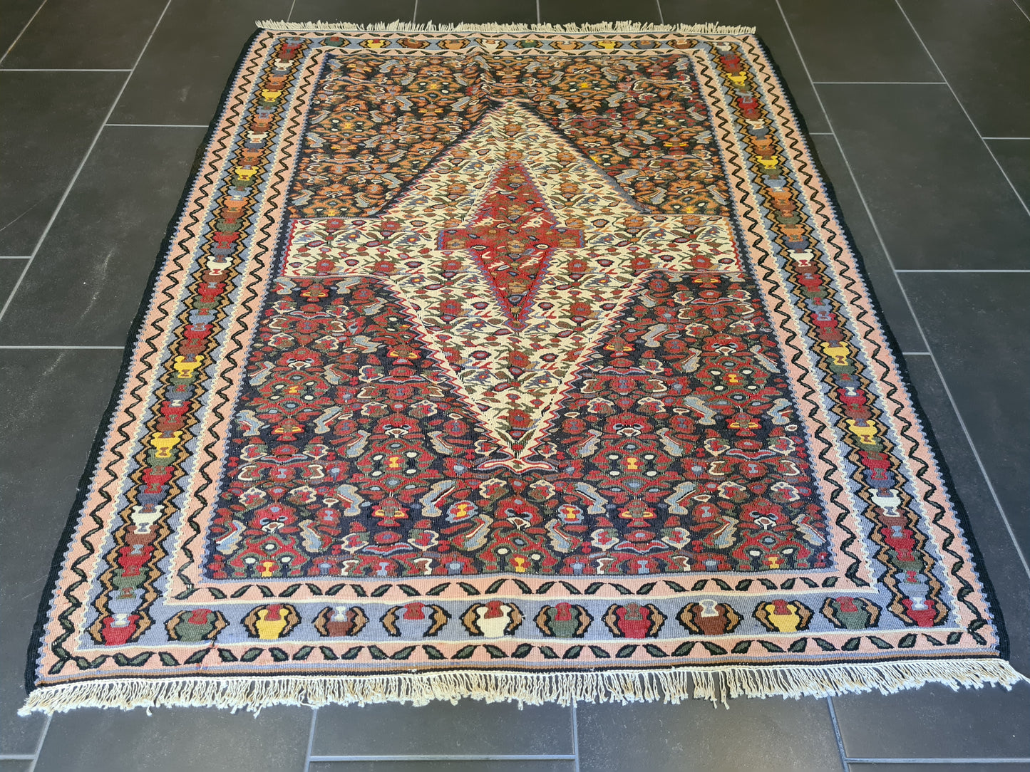 Antiker Handgeknüpfter Perser Teppich Orientteppich Senneh Kelim 151x125cm