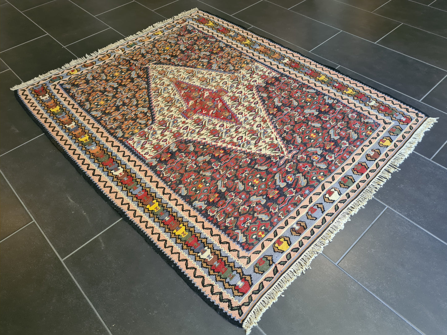 Antiker Handgeknüpfter Perser Teppich Orientteppich Senneh Kelim 151x125cm