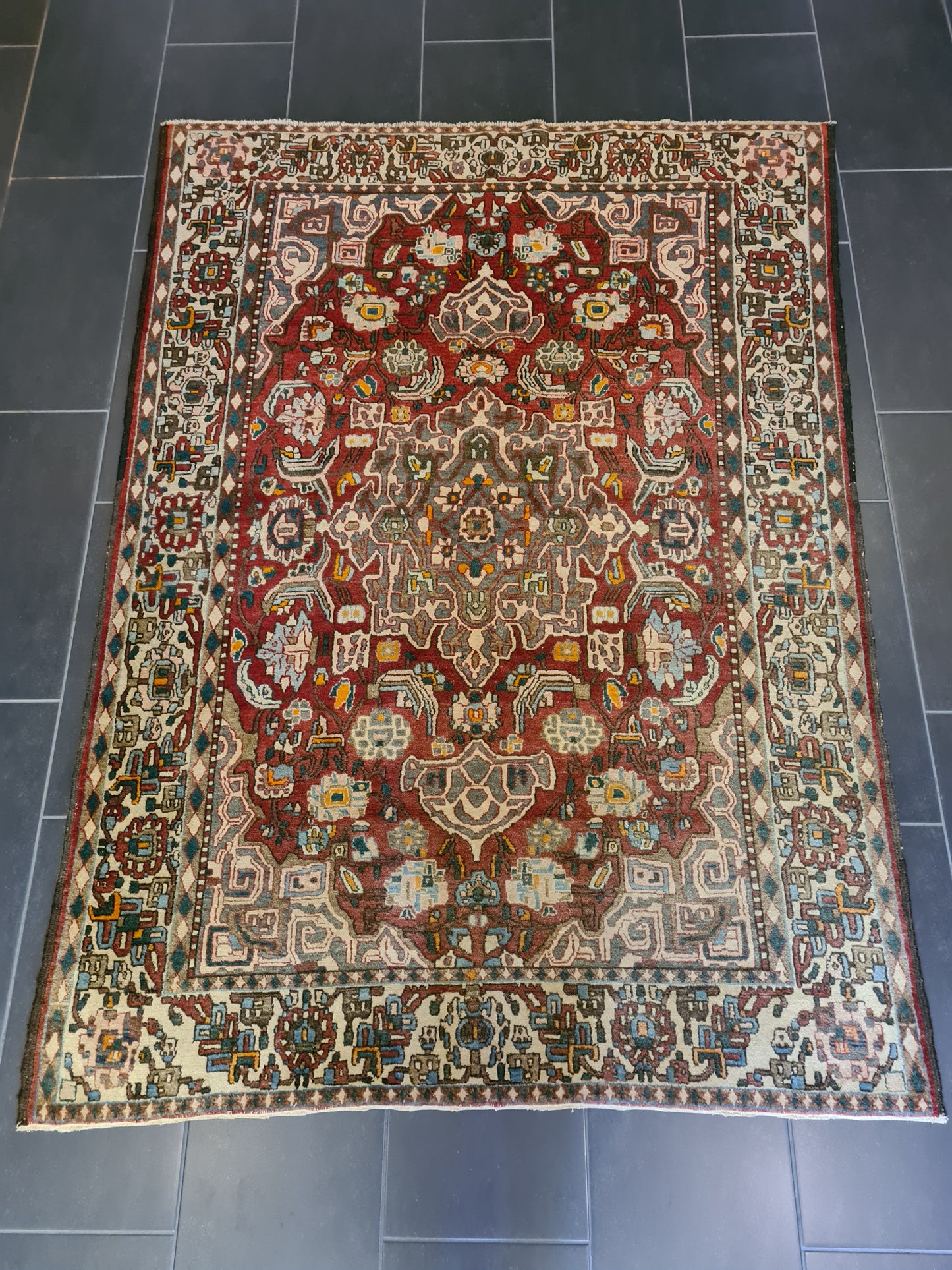 Antiker Perser Teppich Isfahan Handgeknüpfter Orientteppich 201x140cm