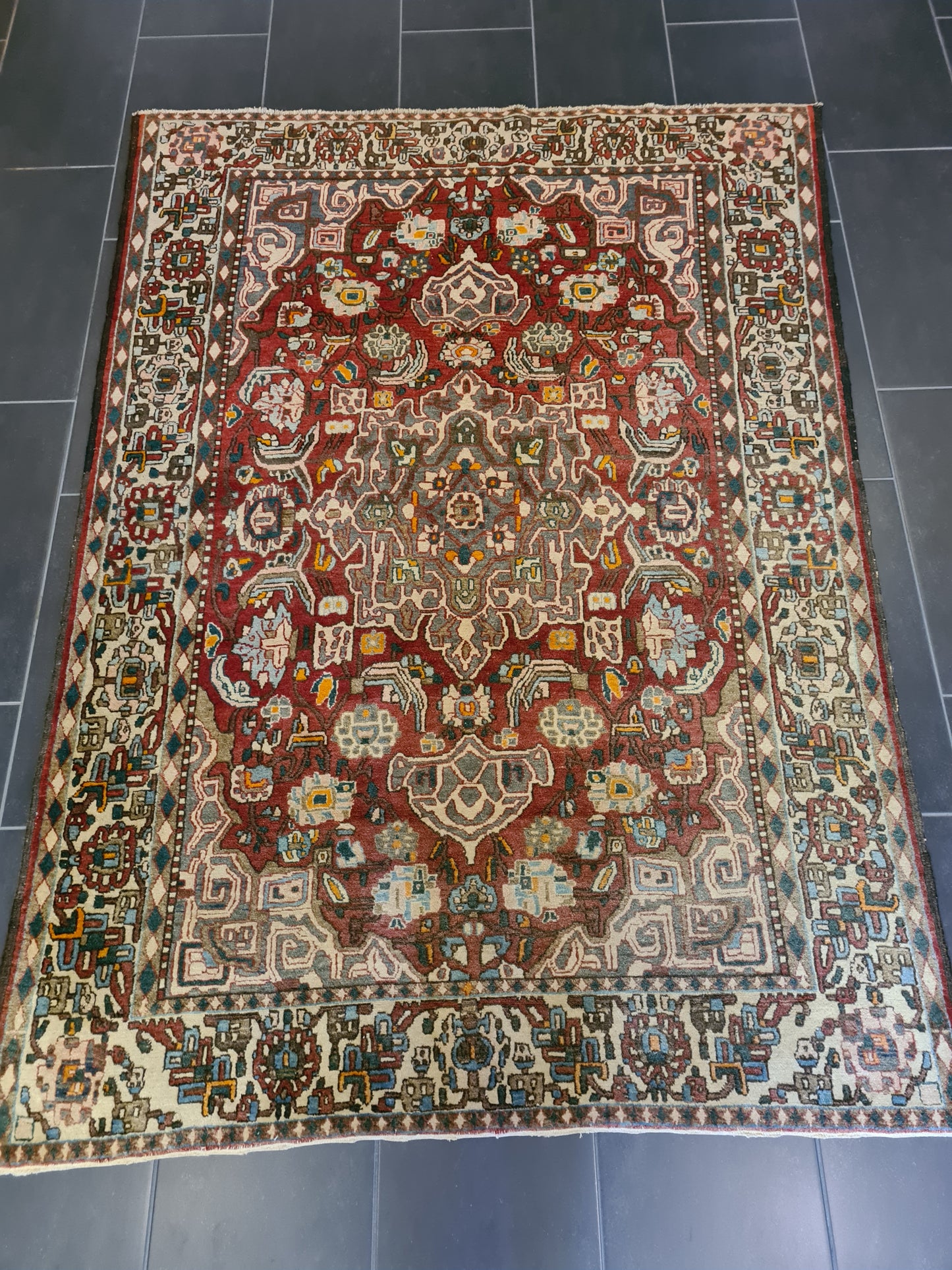 Antiker Perser Teppich Isfahan Handgeknüpfter Orientteppich 201x140cm