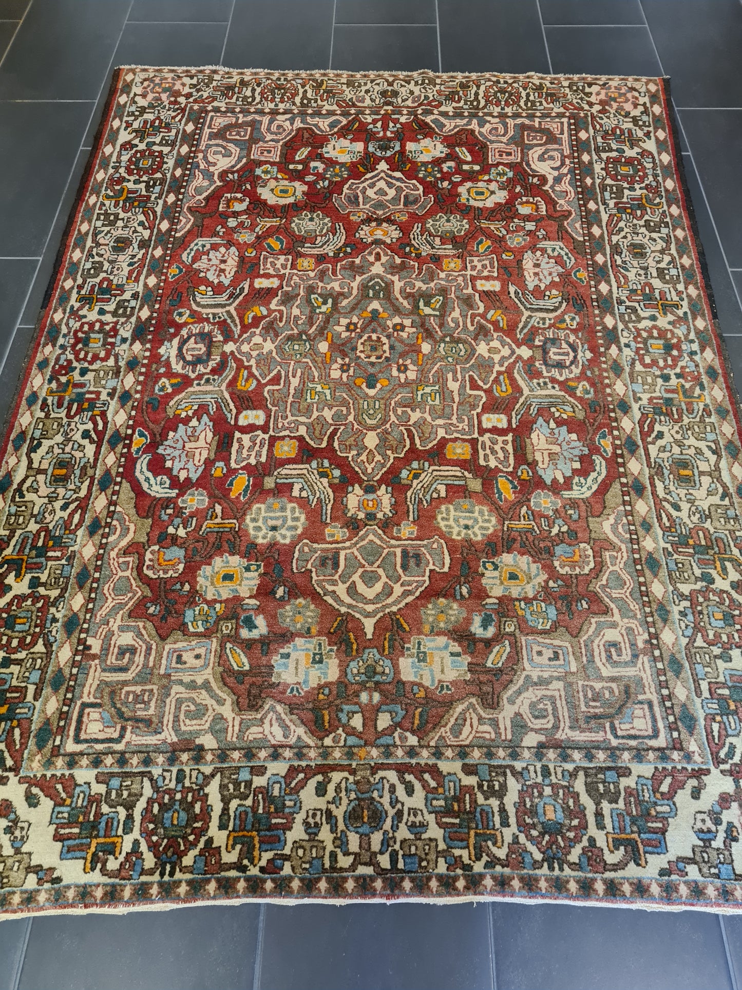 Antiker Perser Teppich Isfahan Handgeknüpfter Orientteppich 201x140cm