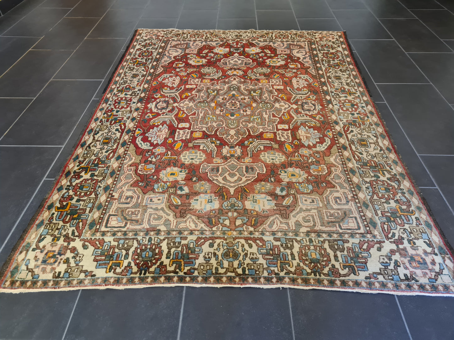 Antiker Perser Teppich Isfahan Handgeknüpfter Orientteppich 201x140cm