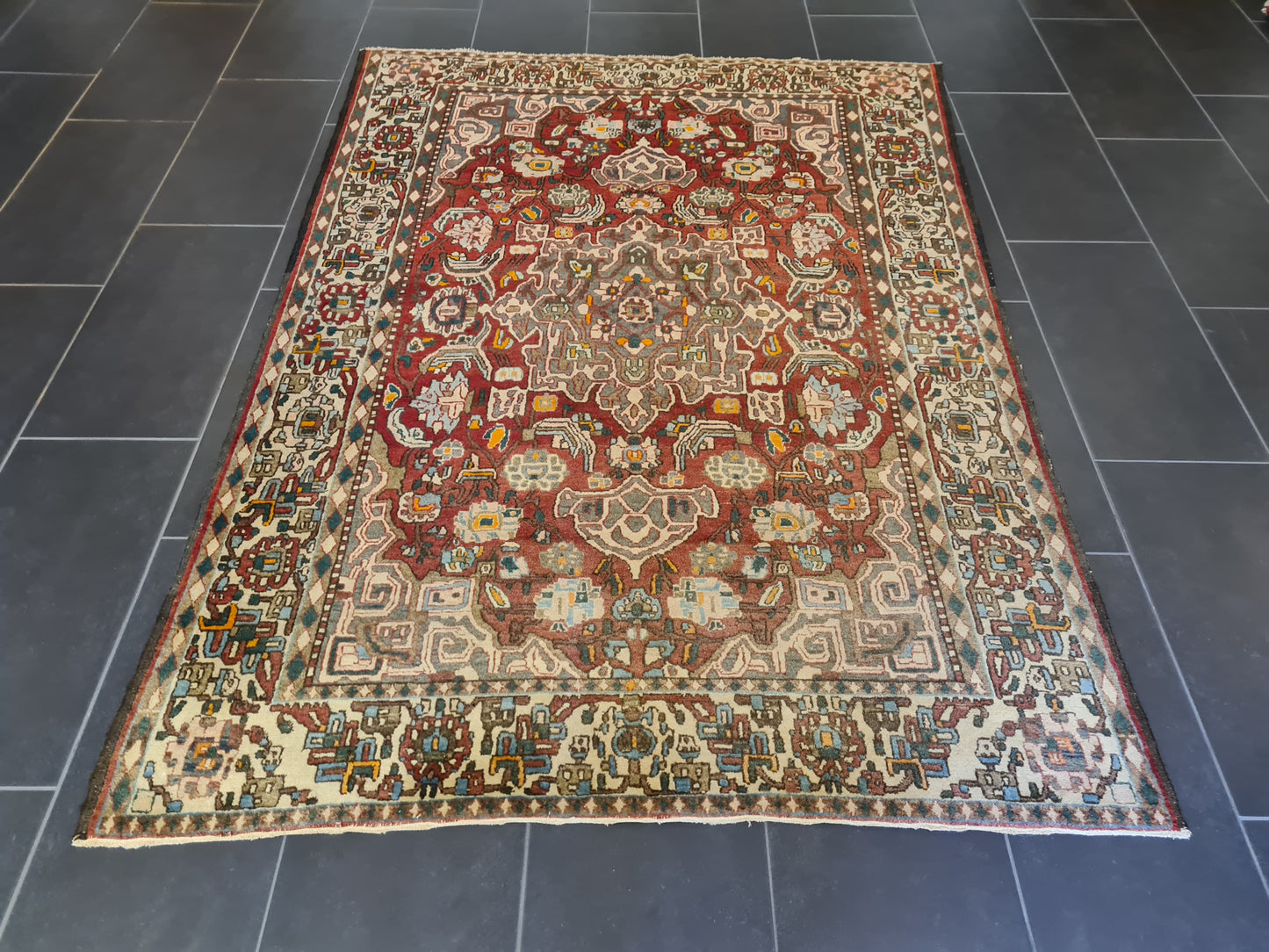 Antiker Perser Teppich Isfahan Handgeknüpfter Orientteppich 201x140cm