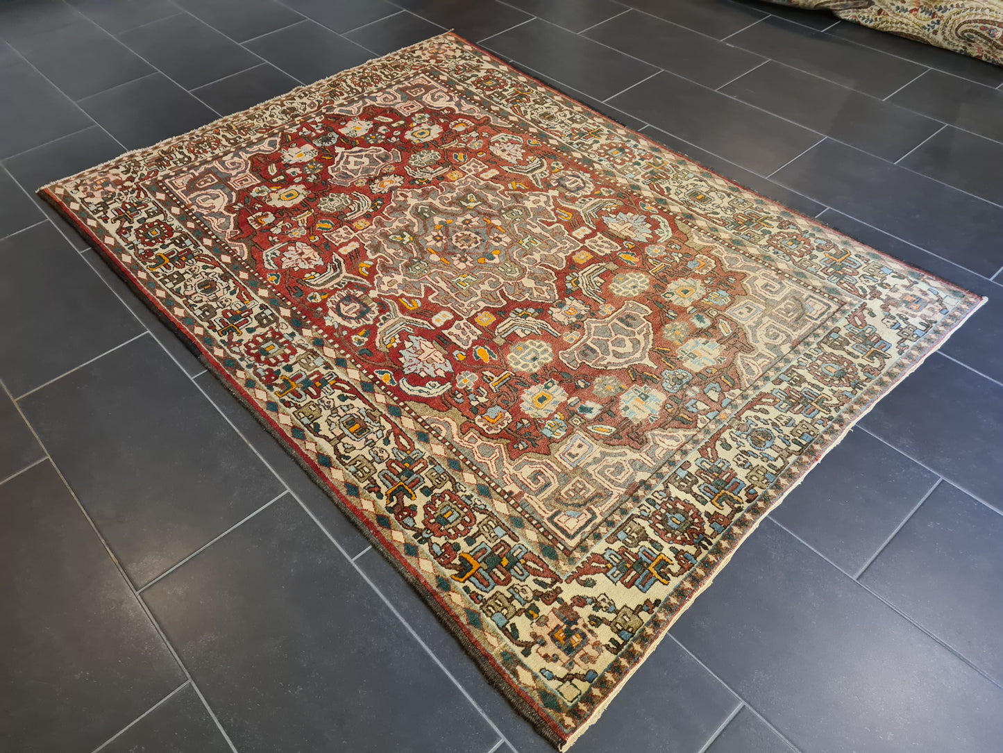 Antiker Perser Teppich Isfahan Handgeknüpfter Orientteppich 201x140cm