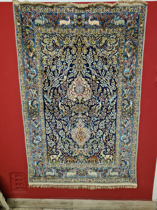 Handgeknüpfter Teppich Isfahan Seidenteppich 157x103cm