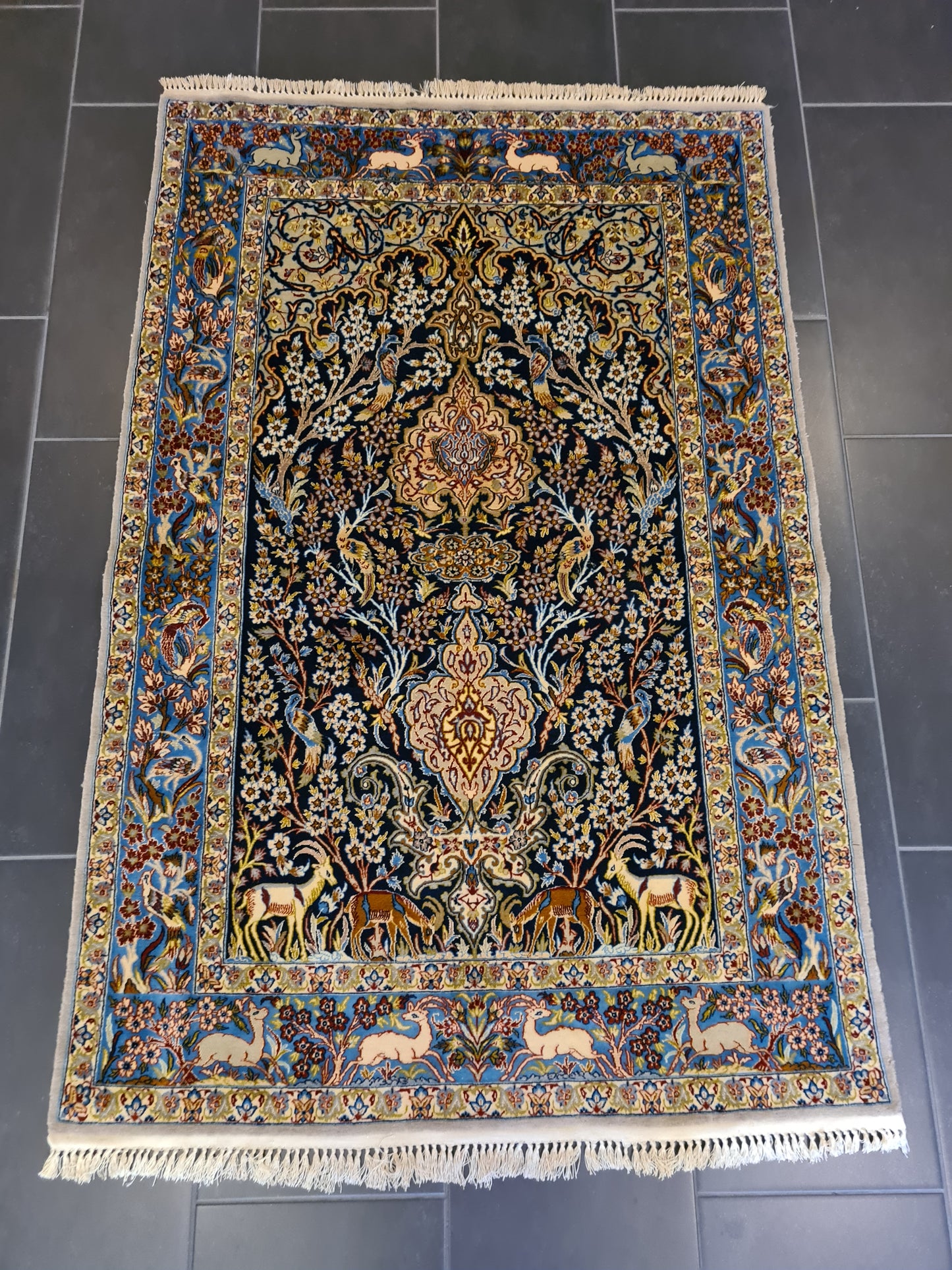 Handgeknüpfter Teppich Isfahan Seidenteppich 157x103cm