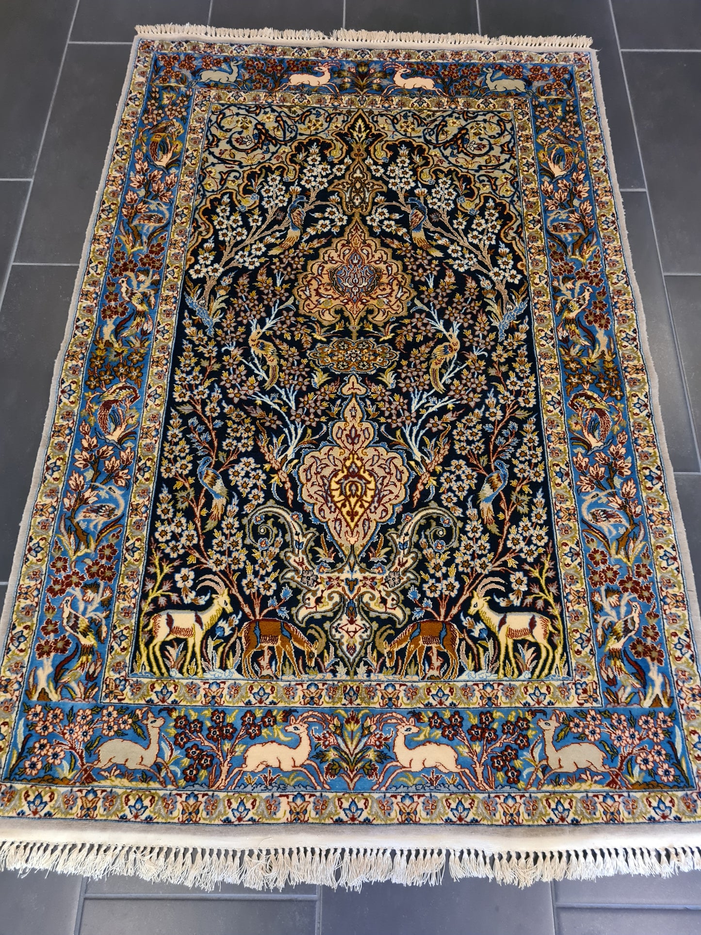 Handgeknüpfter Teppich Isfahan Seidenteppich 157x103cm