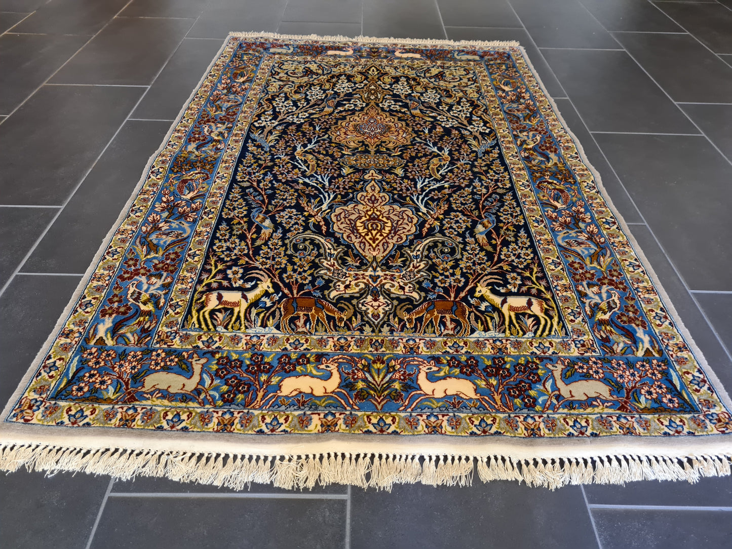 Handgeknüpfter Teppich Isfahan Seidenteppich 157x103cm