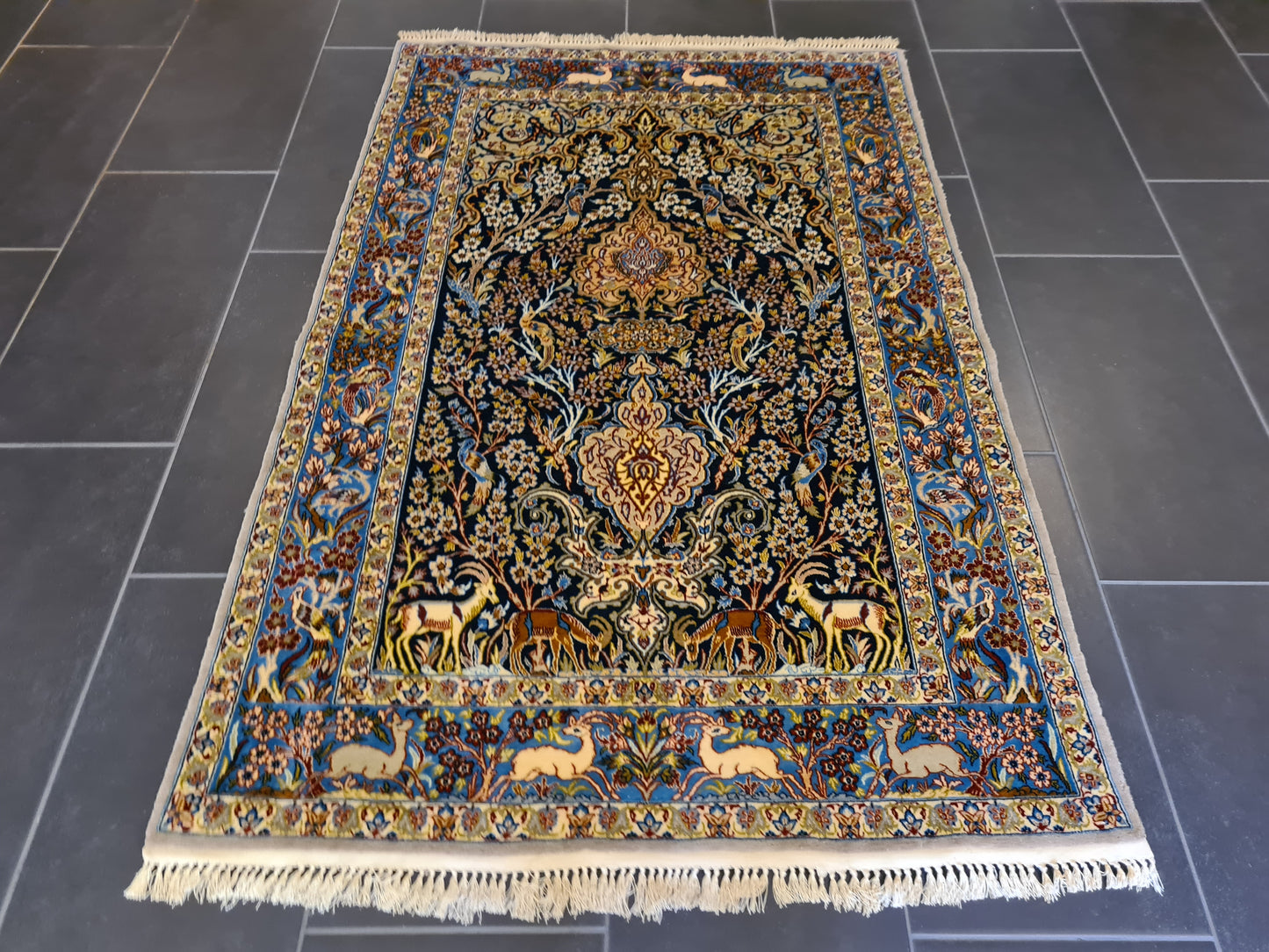 Handgeknüpfter Teppich Isfahan Seidenteppich 157x103cm