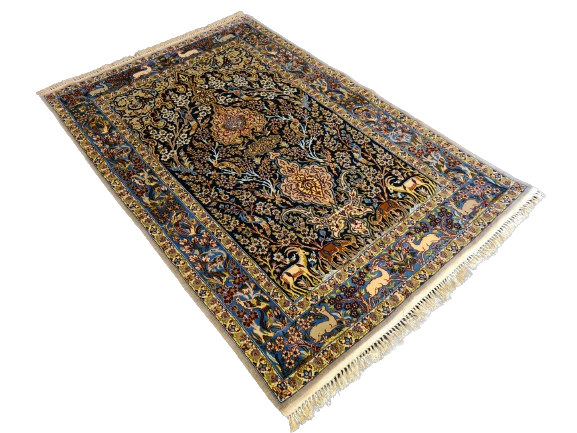 Handgeknüpfter Teppich Isfahan Seidenteppich 157x103cm