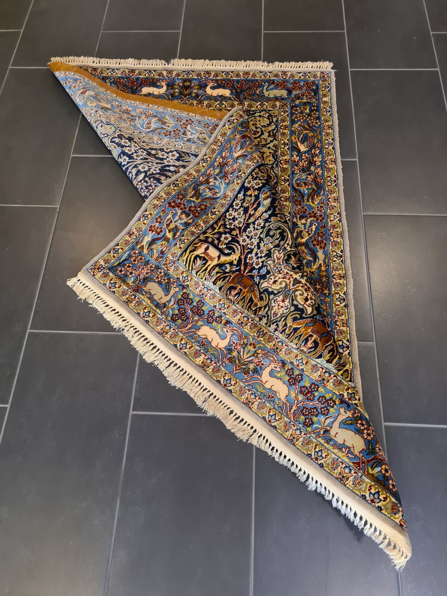 Handgeknüpfter Teppich Isfahan Seidenteppich 157x103cm