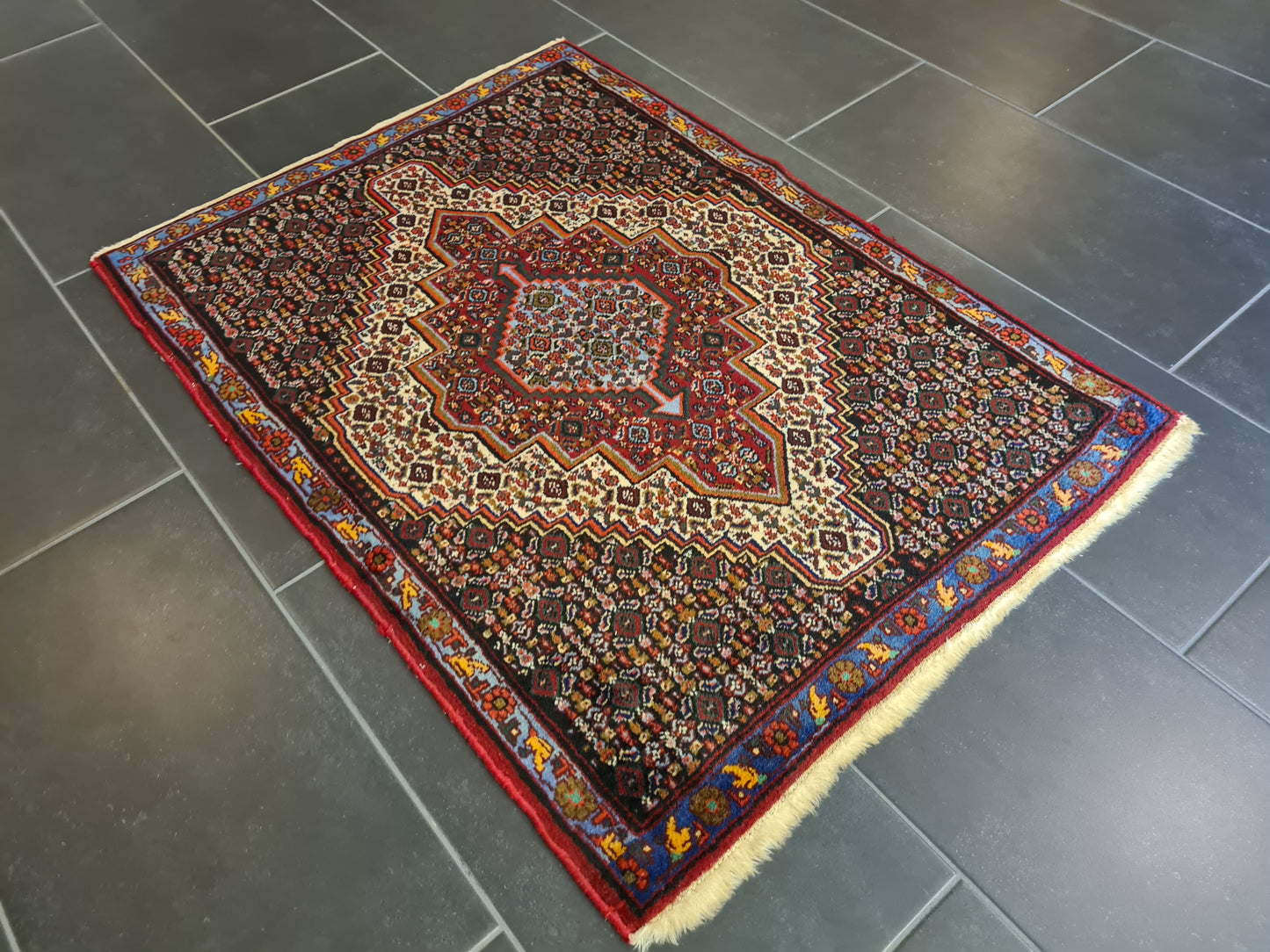 Edler Handgeknüpfter Perser Teppich Senneh Bidjar Orientteppich 110x79 cm