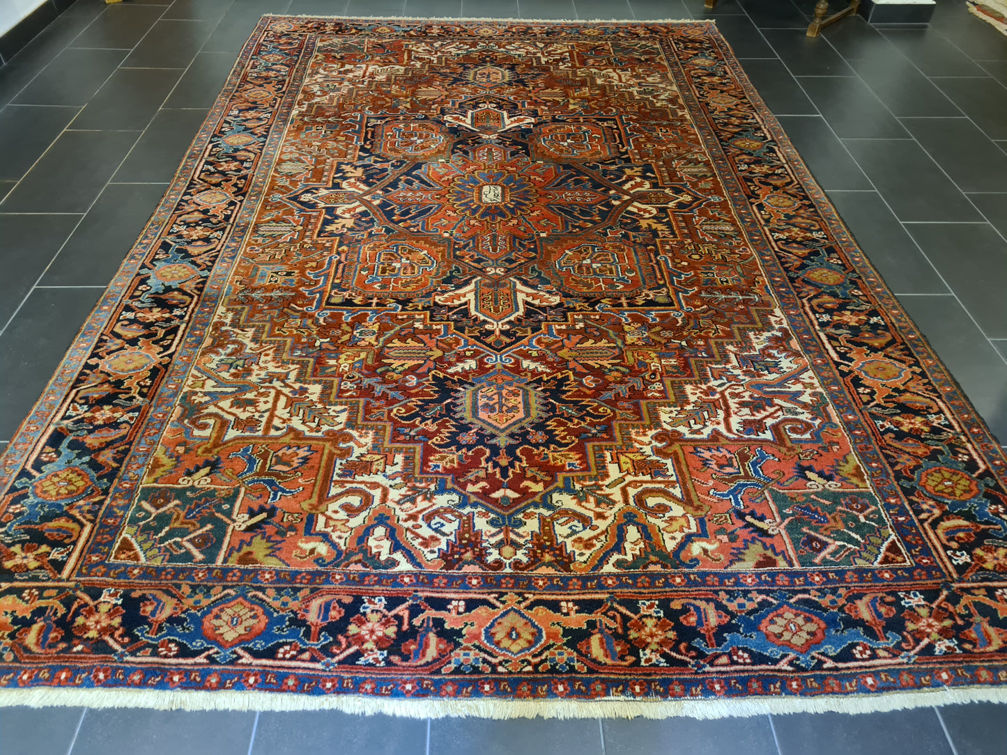 Antiker Heris Teppich Handgeknüpfter Orientteppich 346x234cm