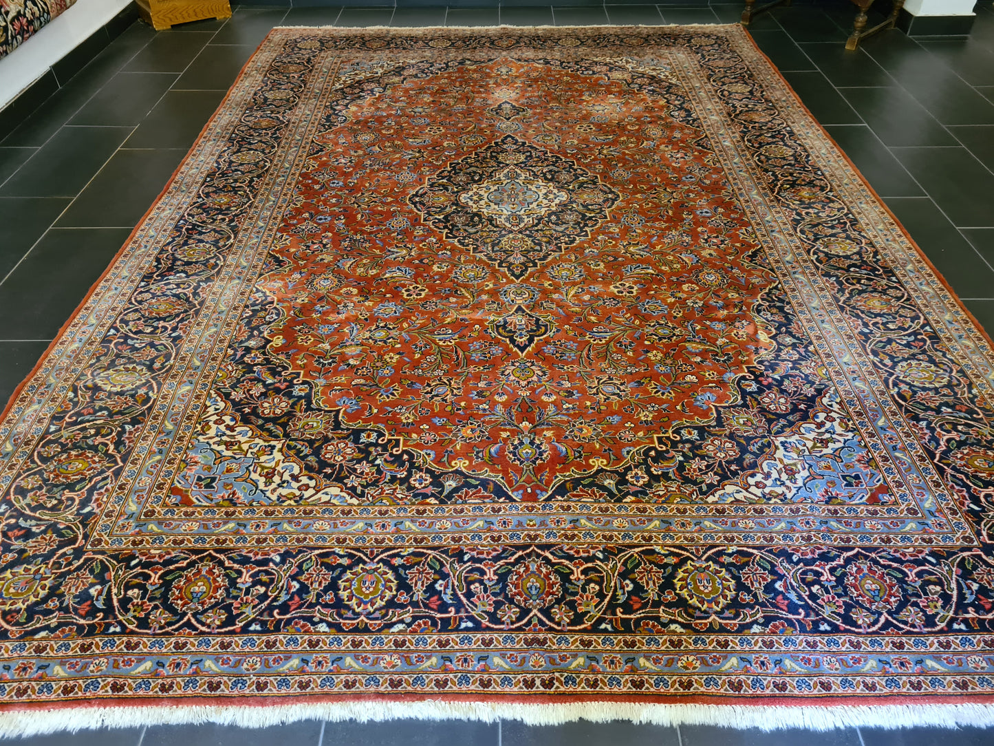 Feiner Prachtvoller Keshan Perser Teppich Handgeknüpfter Orientteppich 365x255cm