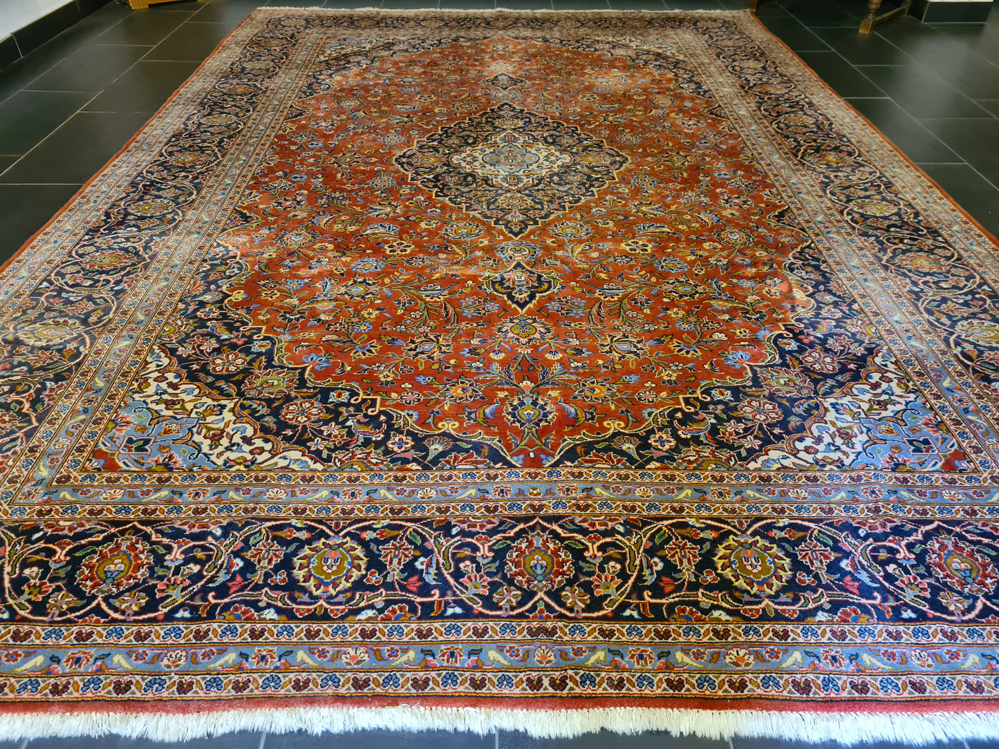 Feiner Prachtvoller Keshan Perser Teppich Handgeknüpfter Orientteppich 365x255cm