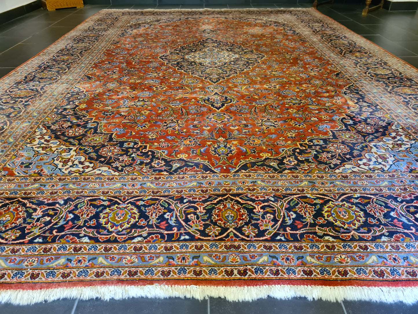 Feiner Prachtvoller Keshan Perser Teppich Handgeknüpfter Orientteppich 365x255cm