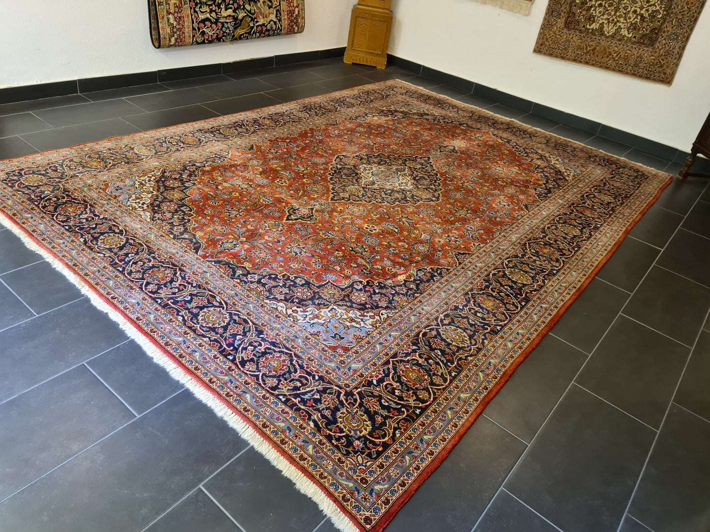 Feiner Prachtvoller Keshan Perser Teppich Handgeknüpfter Orientteppich 365x255cm