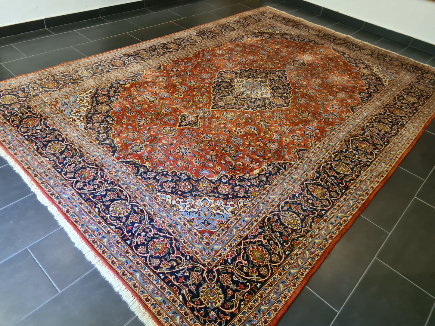 Feiner Prachtvoller Keshan Perser Teppich Handgeknüpfter Orientteppich 365x255cm