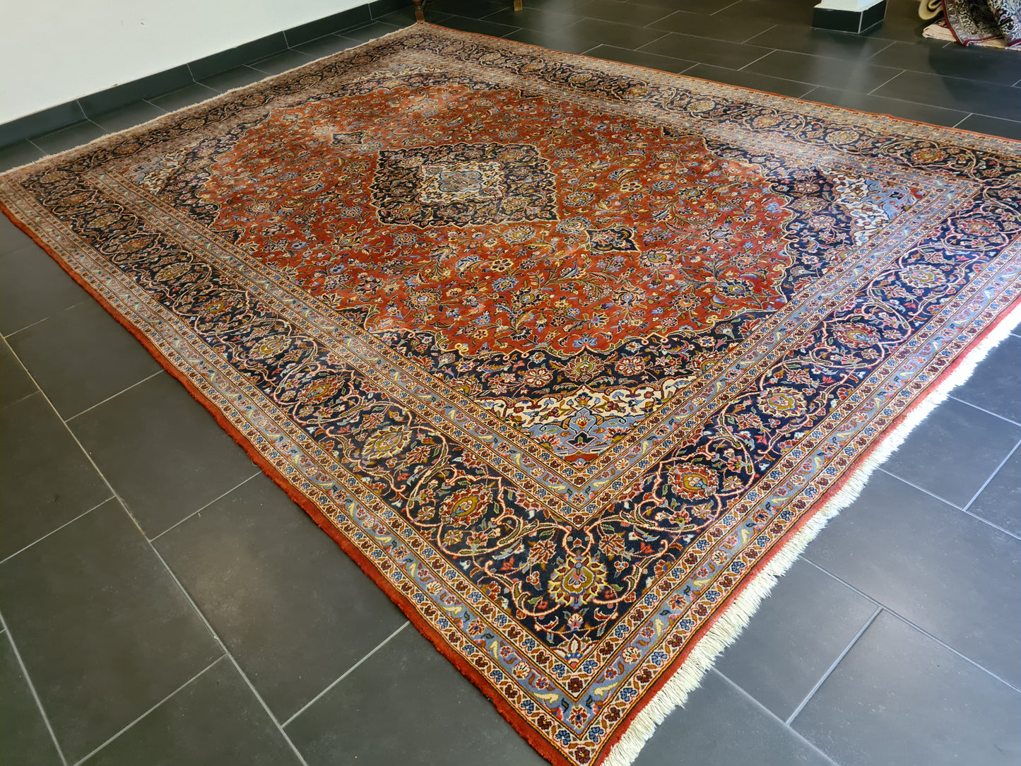 Feiner Prachtvoller Keshan Perser Teppich Handgeknüpfter Orientteppich 365x255cm