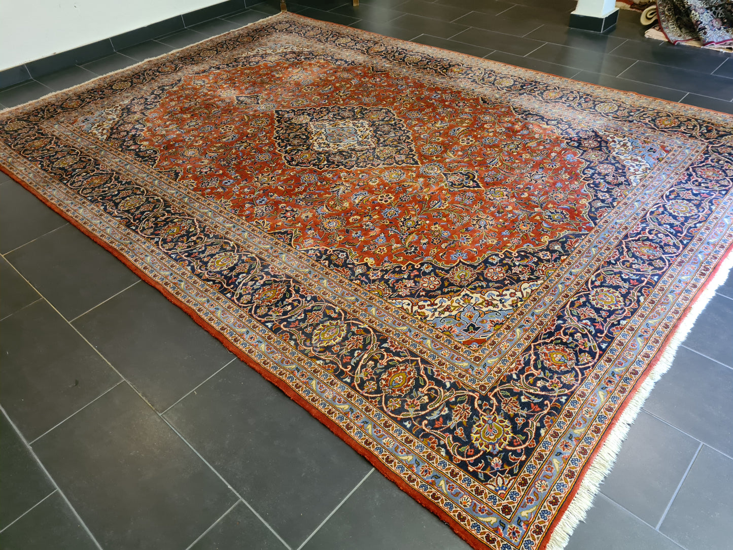 Feiner Prachtvoller Keshan Perser Teppich Handgeknüpfter Orientteppich 365x255cm