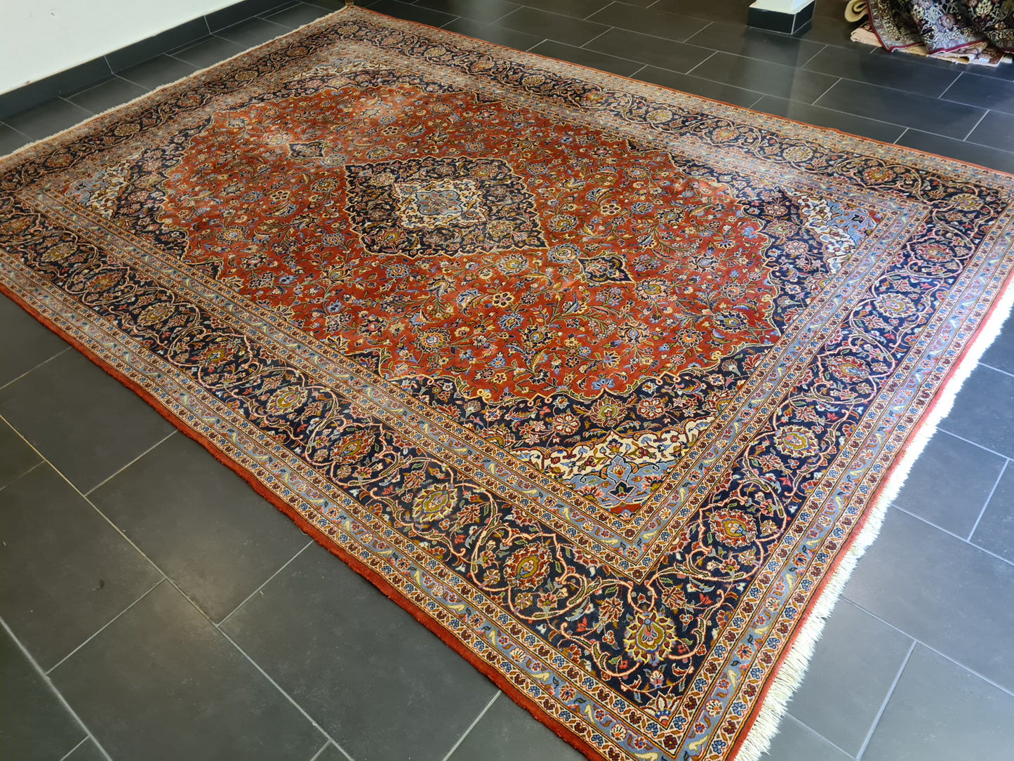 Feiner Prachtvoller Keshan Perser Teppich Handgeknüpfter Orientteppich 365x255cm