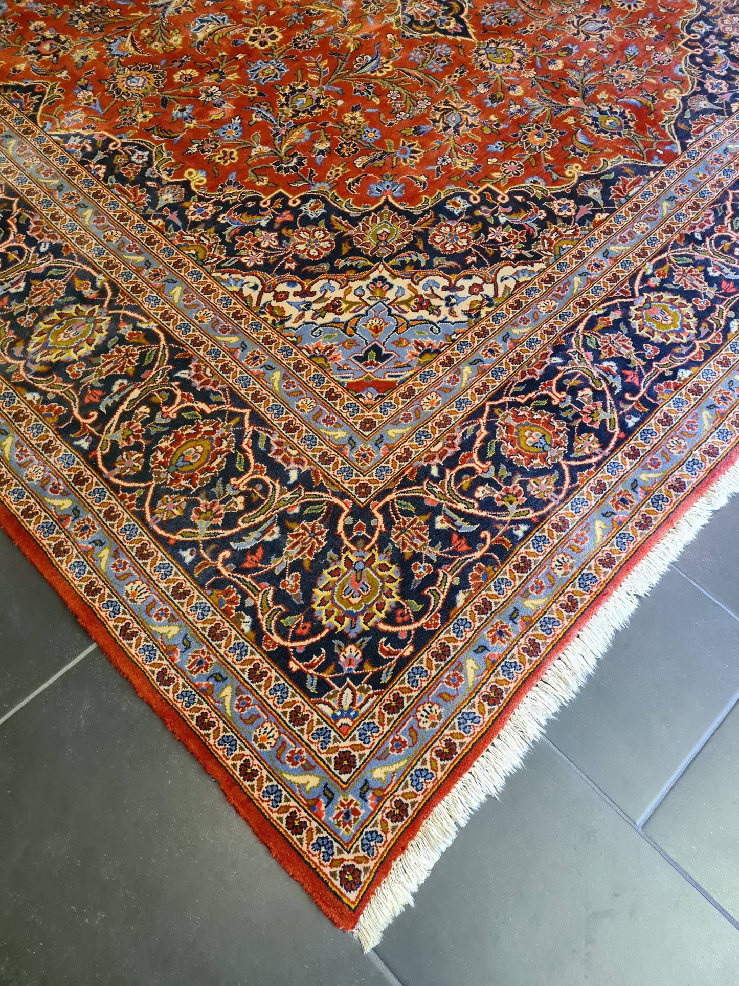 Feiner Prachtvoller Keshan Perser Teppich Handgeknüpfter Orientteppich 365x255cm